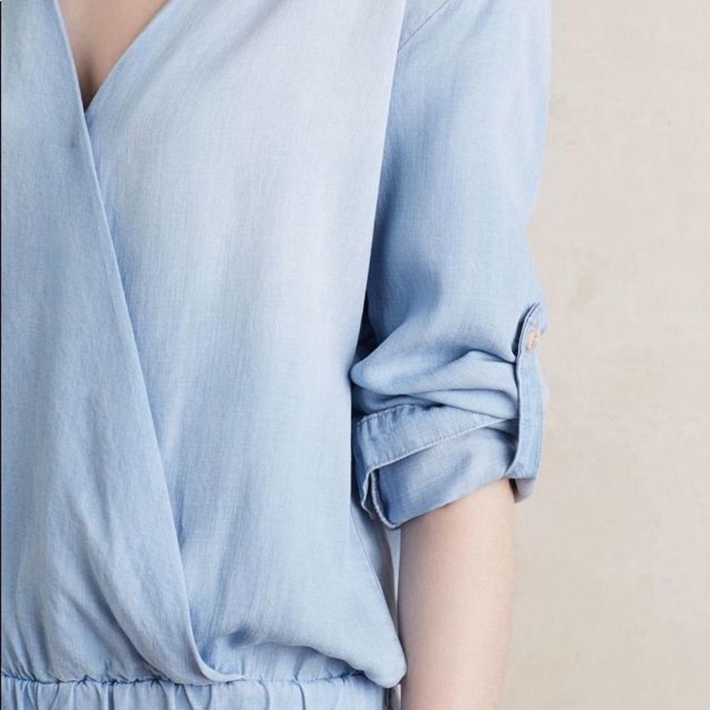 Anthropologie Surplice Chambray Romper - Picture 5 of 5